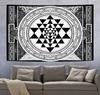 Sitting totem Meditation Tapestries Holy Geometry Black and White Art Tapestry Wall Hanging for Bedroom Living Room