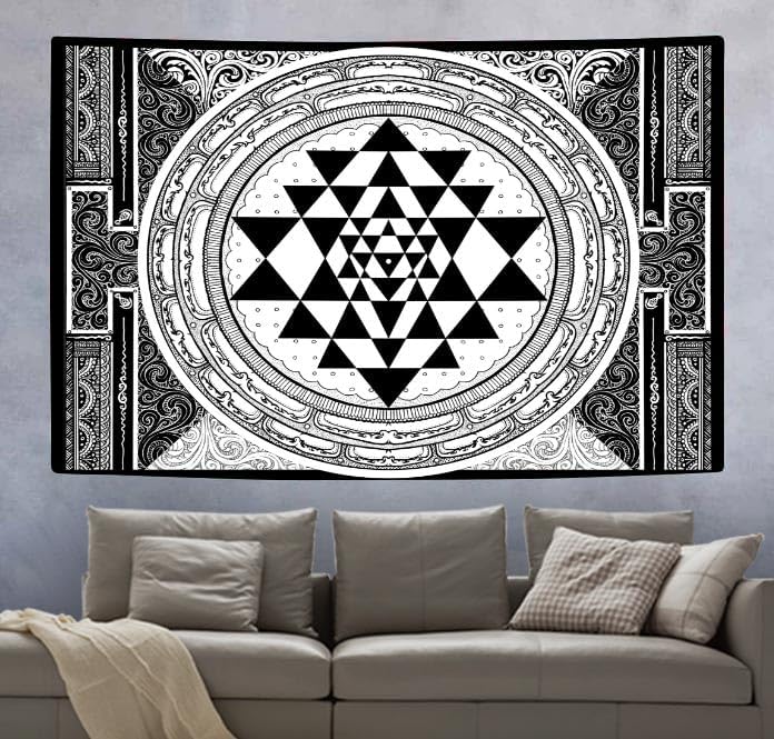 Sitting totem Meditation Tapestries Holy Geometry Black and White Art Tapestry Wall Hanging for Bedroom Living Room