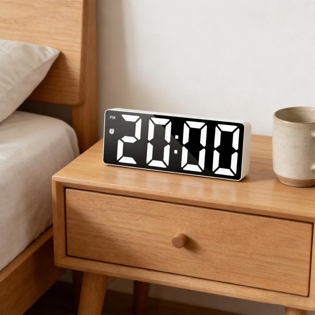 Digital Alarm Clock with LED Display Date Temperature Dimmable Snooze for Deep Sleepers Kids Elderly Home Office