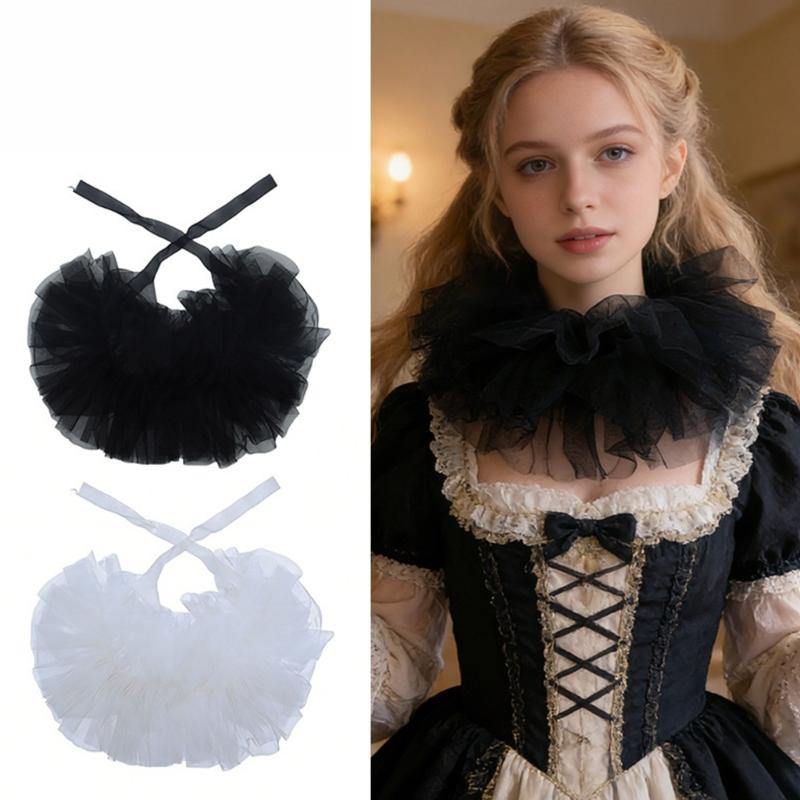 Victorian Lace Ruffled Collar for Women Stage Performances Detachable Collar Neck Ruff For Halloween Party Dressingup