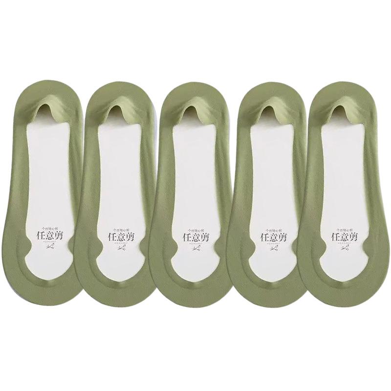 1/5pairs Fashion Women Solid Color Thin Boat Sock Summer Invisible Non Slip Absorbing Short Sock Breathable Soft Ice Silk Sock
