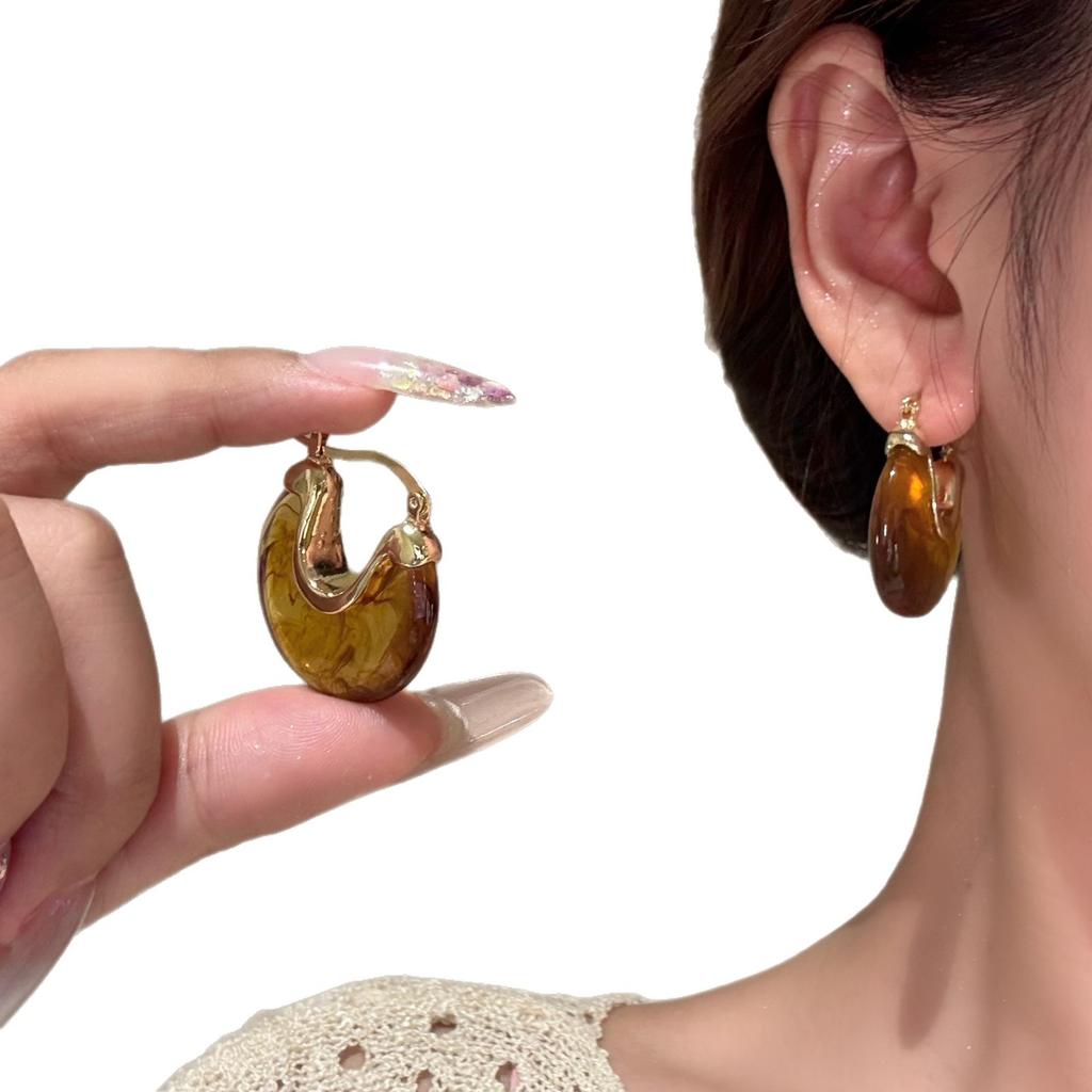 French resin geometric ear buckle new retro simple fashion earrings light luxury high sense niche earrings women