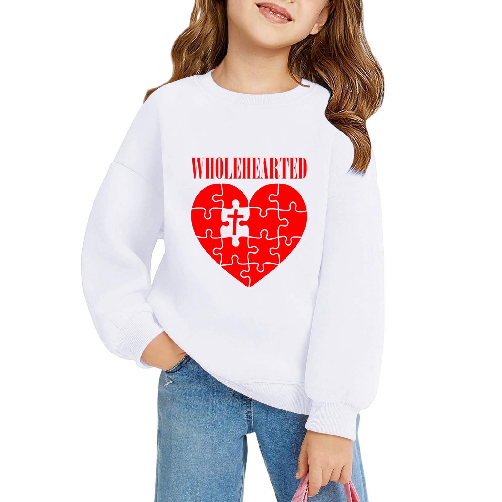 

Girls Round Neck Pullovers For Kids Printed Baby Tops Valentine s Day 160 білий