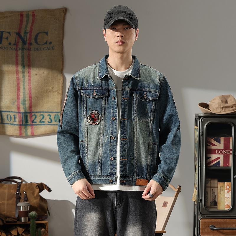 Xintang Men's Distressed Denim Jacket 2025: Trendy Ripped Retro Pique Casual Jacket