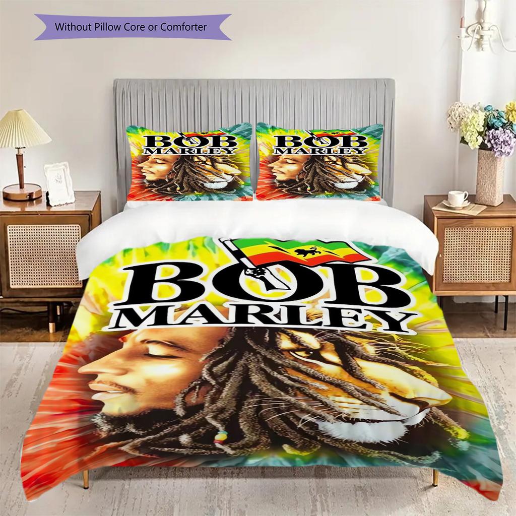 Vibrant Rasta Guitar Art Three-piece set (1 * duvet cover + 2 * pillowcase, without core) 2D Flat Christmas birthday gift Duvet cover and pillowcase