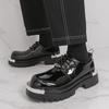 Fashion Men Harajuku Korean Man Leather Shoes Streetwear Fashion Casual Thick Platform Height Increase Metal Leather Wedding Men Loafers