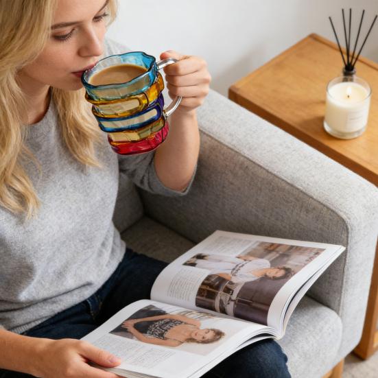 Hand-Painted Book Mug Glass Retro Art Glass Cup 350ml Elegant Desktop Glassware Unique Gift for Book Lovers Readers