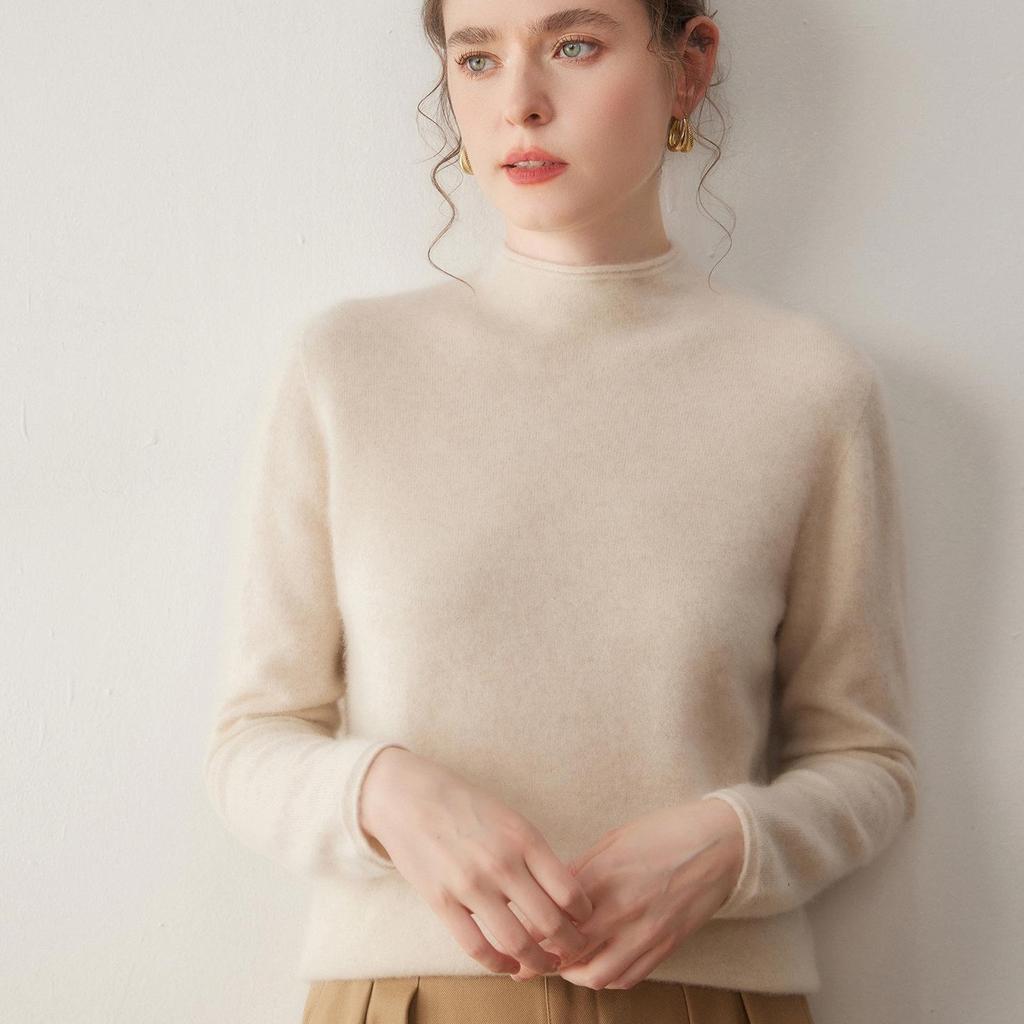 Women's Half-High Neck Baby Goat Cashmere Sweater - Thick, Soft, and Skin-Friendly for Autumn and Winter
