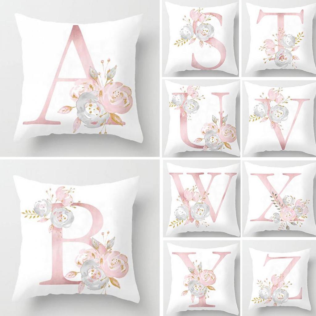 Orion English Alphabet Floral Print Pillow Case Waist Cushion Cover Wedding Bed Decor