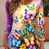Women's Long Sleeve Colorful Butterfly Pattern T Shirts Tops 2024 Autumn New Fashion  Women's Top Harajuku Fun Pullover Clothing