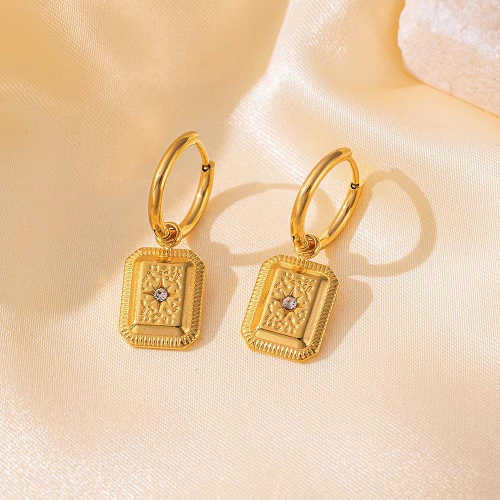 Fashion New Zircon Square Pendant Necklace Earring Set Gold-Plated Stainless Steel  Sets Suitable For Party Gifts