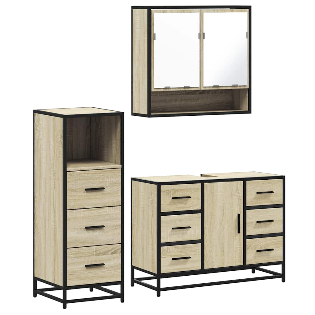 3 Piece Bathroom Furniture Set Sonoma Oak Wood Based Material