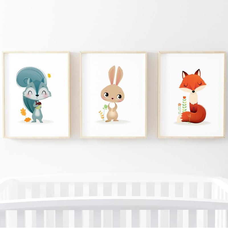 Animal Rabbit Fox Art Poster Children's Canvases Room Paintings For Nursery Decorative Prints Wall Posters No Frame