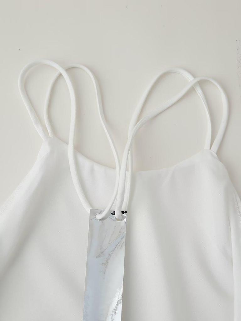 Spring 2025 Women's European & American Style Satin Slip Dress with Slimming Back Detail