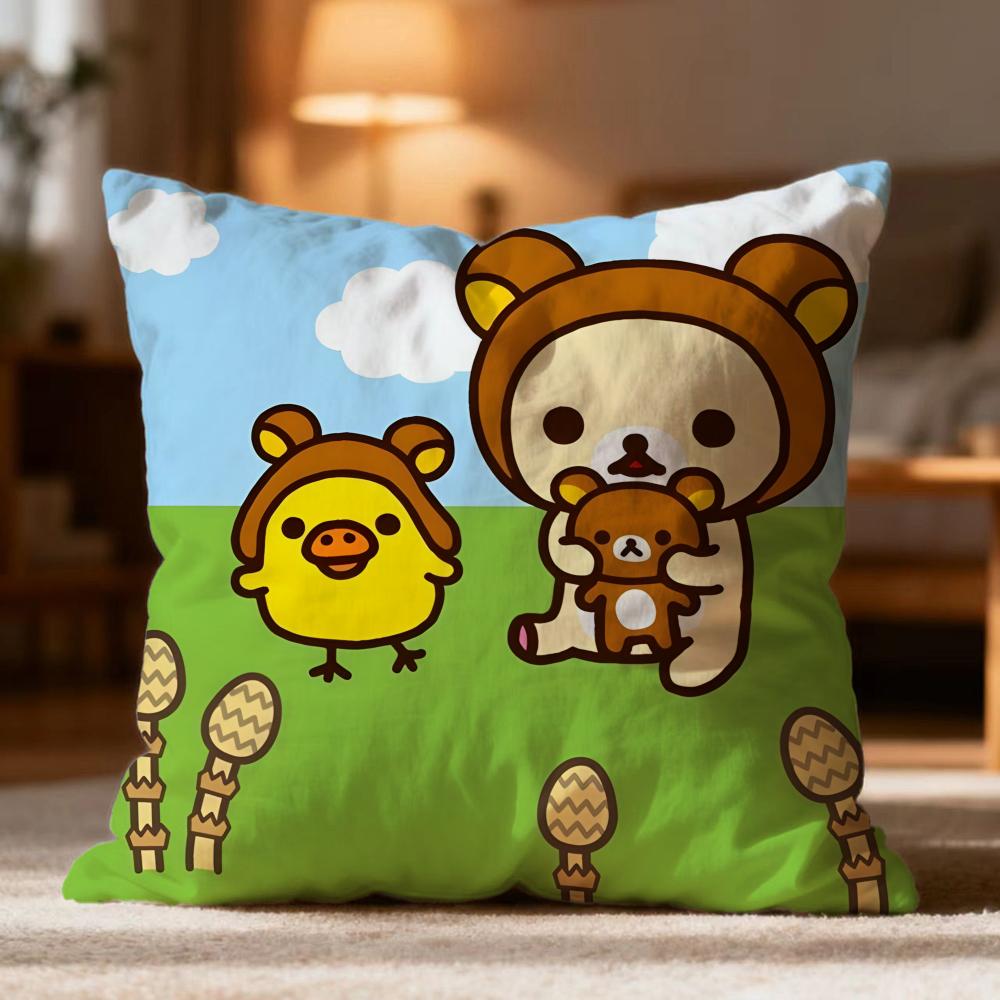 Fashion R-RRilakkuma Cushion Cover Soft Washable Pillow Case Multi-Scene for Couch Bed Travel Office Use