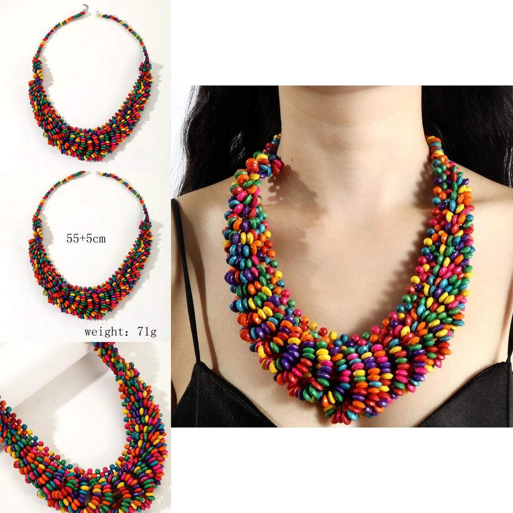 Creative Colored Wooden Bead Woven Necklace Neck Accessories For Trendy Accessories