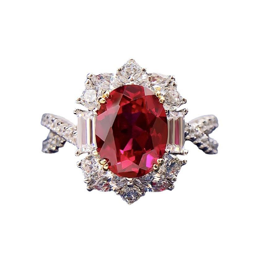 Luoxi Temple Jewelry Oval Pave Ring: Luxurious S925 Silver Egg-Shaped Design for Women.