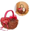 Fashionable Small Wicker Flower Girl Baskets with Pearls Detailing and Ribbon for Wedding Decoration and Candy Storage