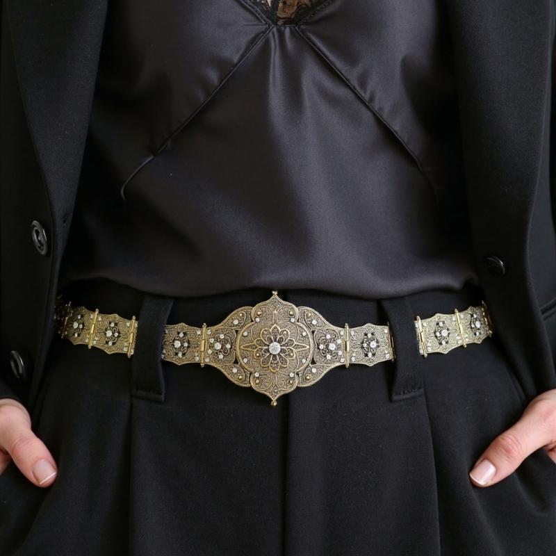 Vintage Crystal Wedding Body Chain Belt Caucasian Ethnic Style Waist Band Girdle for Bridal and Formal Occasion
