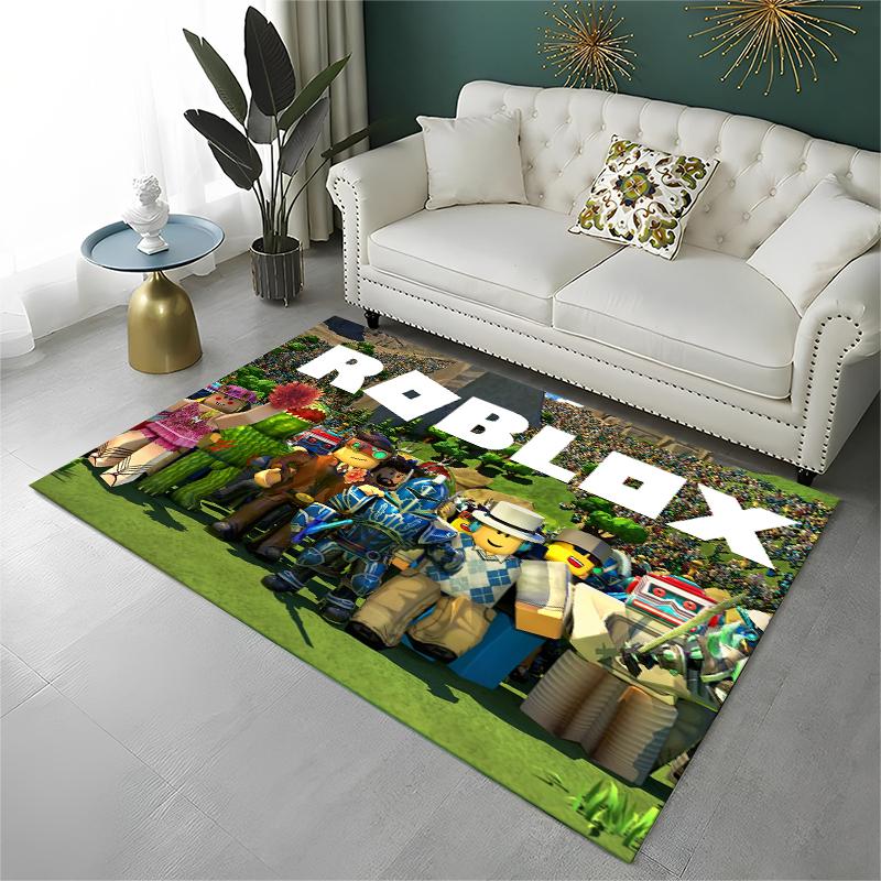 Kreslený R-Robloxs Hra Hráč Koberec Rohožka do Herny Ložnice Obývacího pokoje Pohovky Domácí Dekorace, Dětský Koberec Protiskluzová Podlahová Rohožka