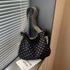Polka Dot Corduroy Shoulder Bag Casual Hobo Tote with Striped Strap Large Capacity Handbag