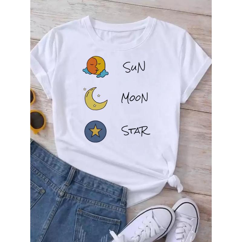 

Футболка Maycaur женская с принтом луны и планеты, модные футболки, повседневная, с круглым вырезом, с коротким рукавом, женская, уличная, винтажные топы 140