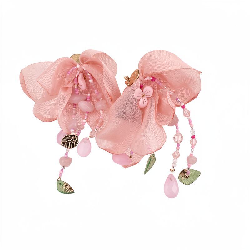Pink Beaded Flower Tassel Necklace - Mori Style Gentle Spring/Summer Collarbone Chain for Women