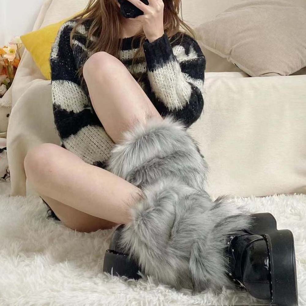 Thickened Fur Leg Warm Socks Imitation Wolf Fur Fur Knee Cover Y2K Women Fur Leg Warmers Women
