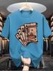 Men'S Casual Crew Neck T-Shirt with Playing Card Graphic,  Knit Fabric, Slight Stretch, Regular Fit, Summer Top for Daily Wear