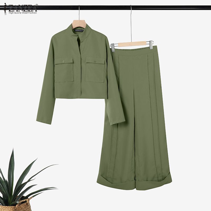ZANZEA Lässiges zweiteiliges Anzug-Set für Damen mit langärmeliger Bluse und Hose