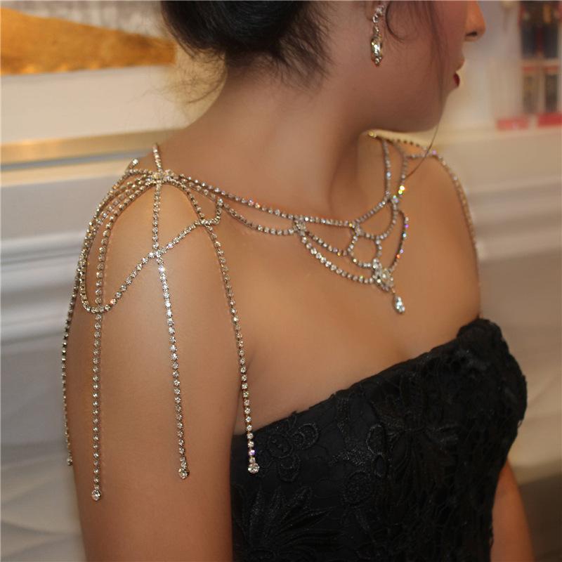 European And American New Bridal Rhinestone Shoulder Chain Wedding Dress Accessories Follow Makeup Studio Style Multi-Layer Necklace Accessories
