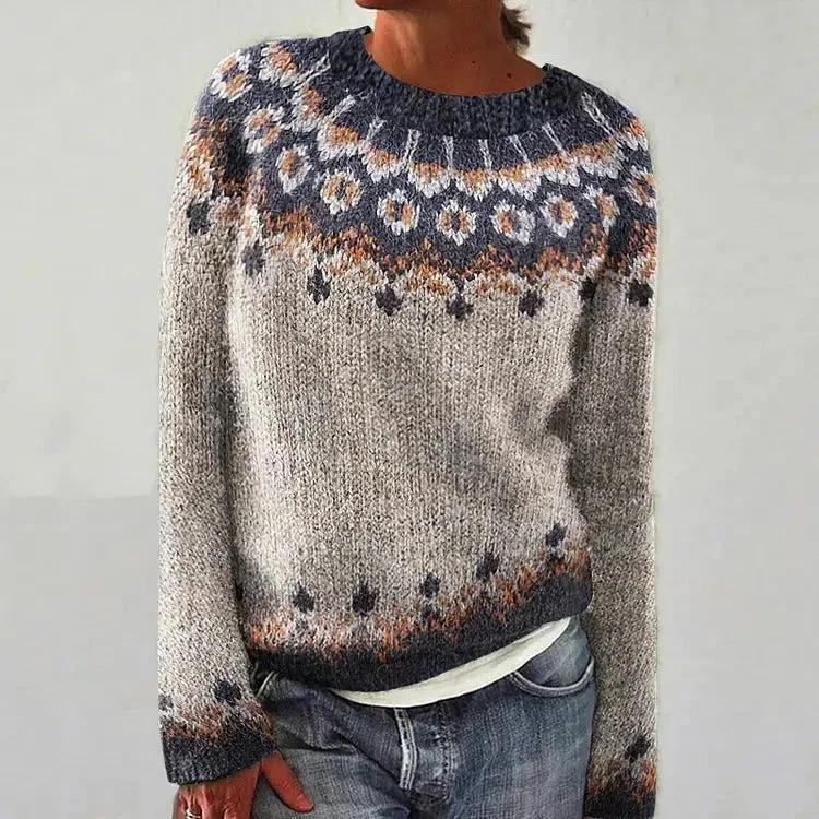 Knitted Women Sweater Print O-neck Long Sleeve Casual Loose Sweaters Female Winter Elegant Trendy Ladies Clothes