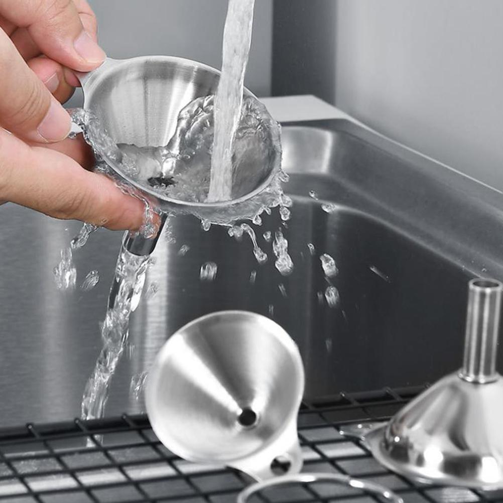 Stainless Steel Funnel Home Use Kitchen Oil Filter Household Cooking Wide Mouth Liquid Nylon Dispensing