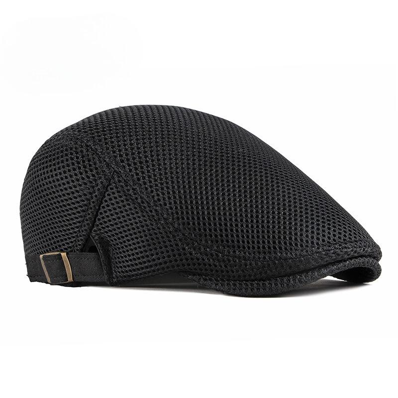 Unisex Summer Mesh Flat Cap Retro British Breathable Ivy Hat Adjustable Solid Color Cabbie Cap Sun Protection Beret for Men Women