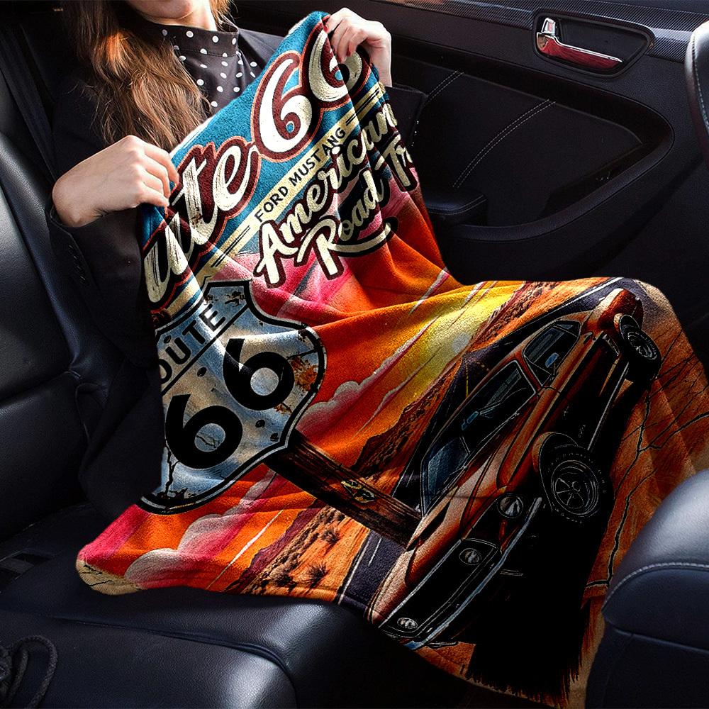 1pc Route 66 American Road Trip Soft Flannel All Season Throw for Home, Office, Outdoor UseDurable Comfort Soft Warm Throw for Home