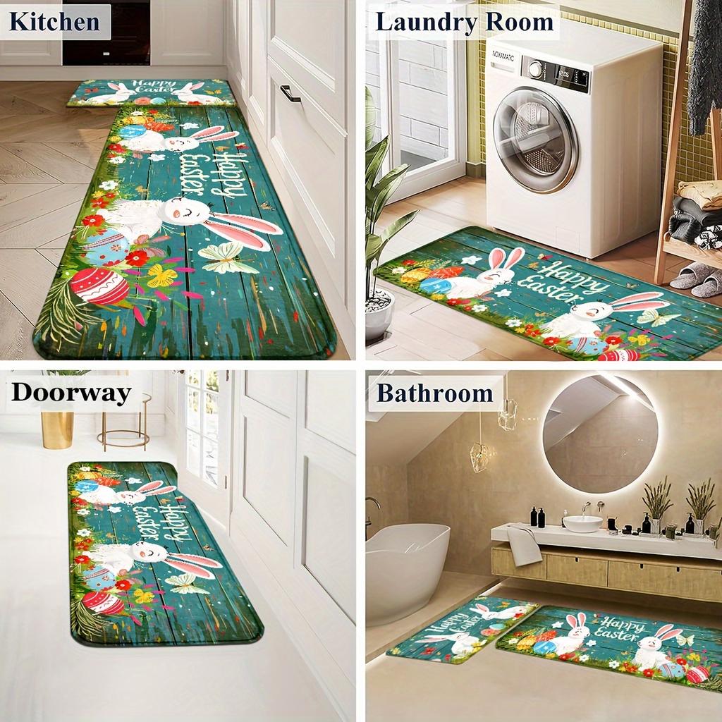 1Pcs Festive Easter Bunny Print Waterproof Non-Slip Thick Cushioned Kitchen Mat Heavy Duty Comfort Standing Mat for Kitchen Bathroom
