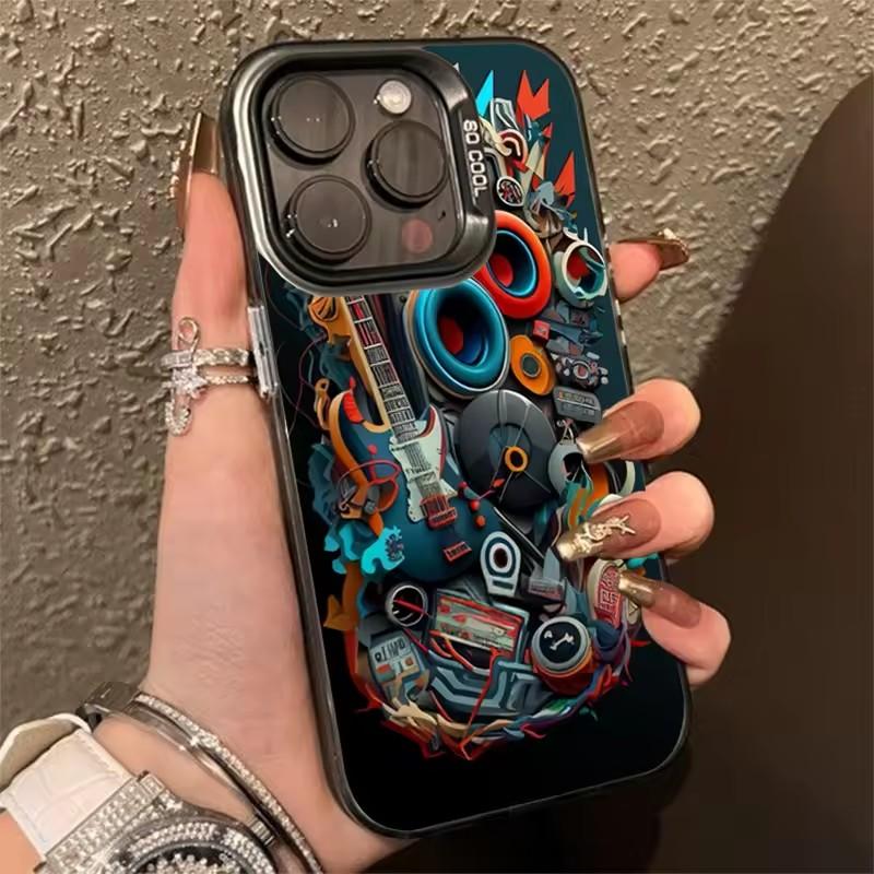 Cool Graffiti Mechanical Pattern TPU Basic Phone Case for iPhone 16 15 Pro Max 16E 14 13 12 11 XS X XR 7 8 Plus Hard Back Cover