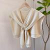 Four seasons solid color knitted small shawl scarf scarf women's cross collar sweet wind multi-color versatile decoration warm