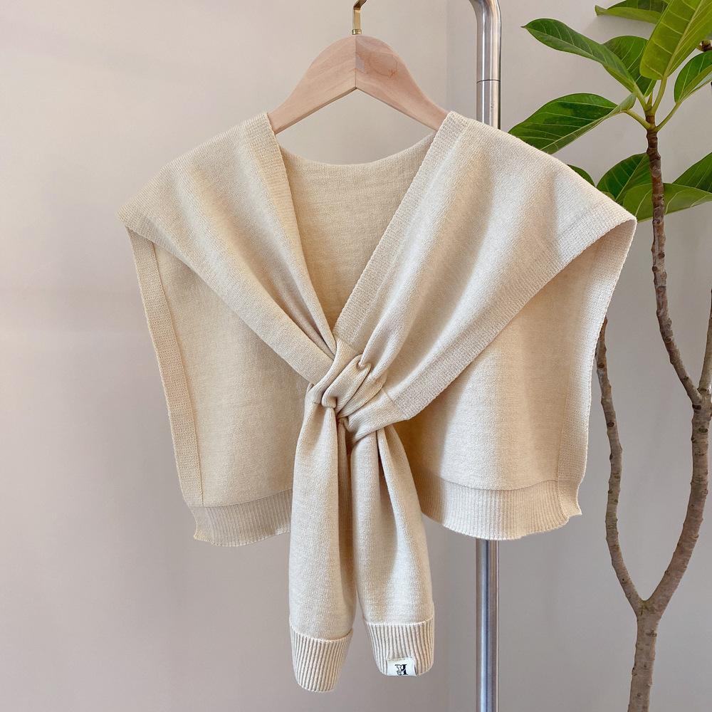 Four seasons solid color knitted small shawl scarf scarf women's cross collar sweet wind multi-color versatile decoration warm