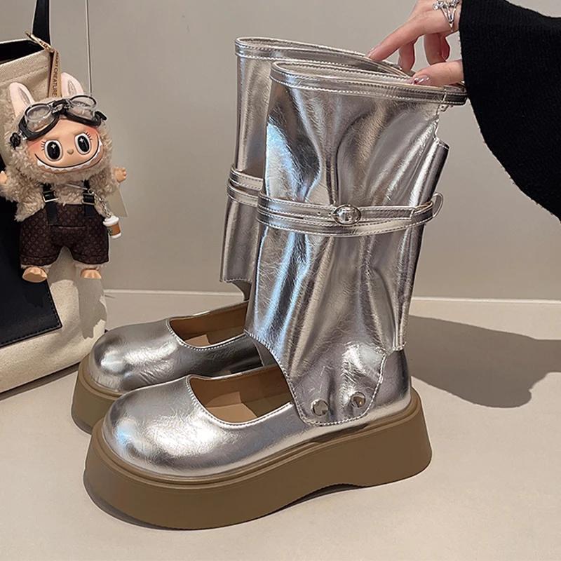 Women Cool Boots Sandals Mid Calf Flats Platform Shoes Summer New 2025 Trend Casual Woman Sandals Brand Zapatillas Mujer