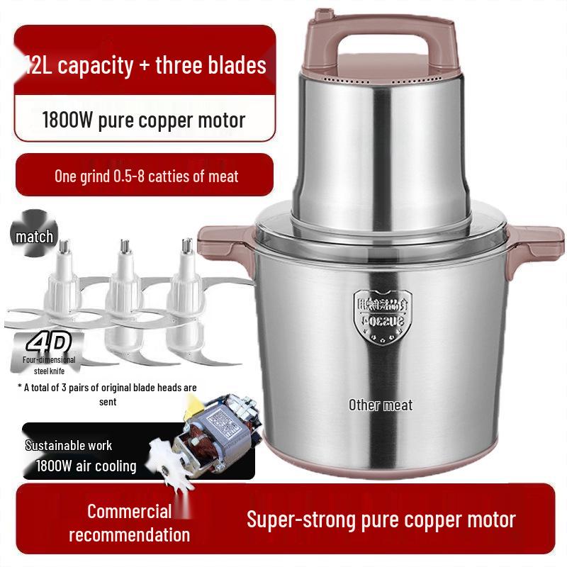 High-Power 1800W Electric Meat Grinder & Vegetable Chopper: Large Capacity for Meat Paste, Chili Sauce, and Meat Filling.
