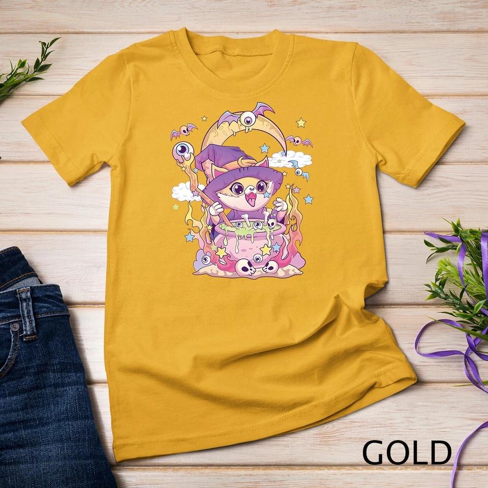 Pastel Goth Wiccan Cat Cute Creepy Witchy Cat and Skull Unisex T-shirt 3 S