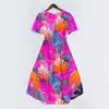 Vestido Casual de Mujer con Cuello en V de Manga Corta, Estampado Floral Vintage, Largo hasta la Rodilla, Ligero para Verano, con Falda Acampanada y Corte Relajado