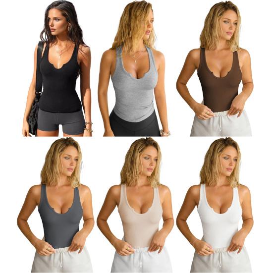 Women Vest High-Elastic Rib Knitted Fabric Soft Breathable Sweat-Absorbent Tank Tops Slim Fit Deep U-Neck Wide Straps Sport Camisole