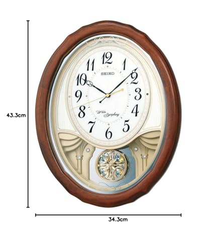 Seiko Clock AM257B Wall Clock, Melody Clock, Radio-Controlled Analog, Triple Selection, Melody, Decorative Pendulum, Wooden Frame, Brown