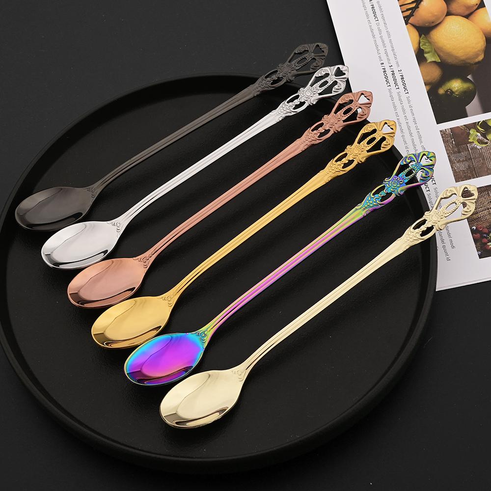 4Pcs Stainless Steel Long-Handled Ice Teaspoon Coffee Spoon Ice Cream Stirring Spoon Kitchen Accessories Tableware Set