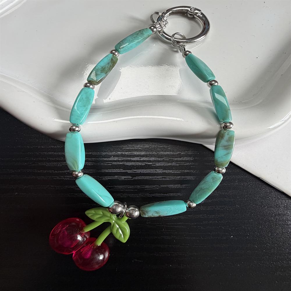 Ethnic Green Beaded Cherry Pendant Keychain Ornament Ethnic Green Bead Cherry Pendant + Card
