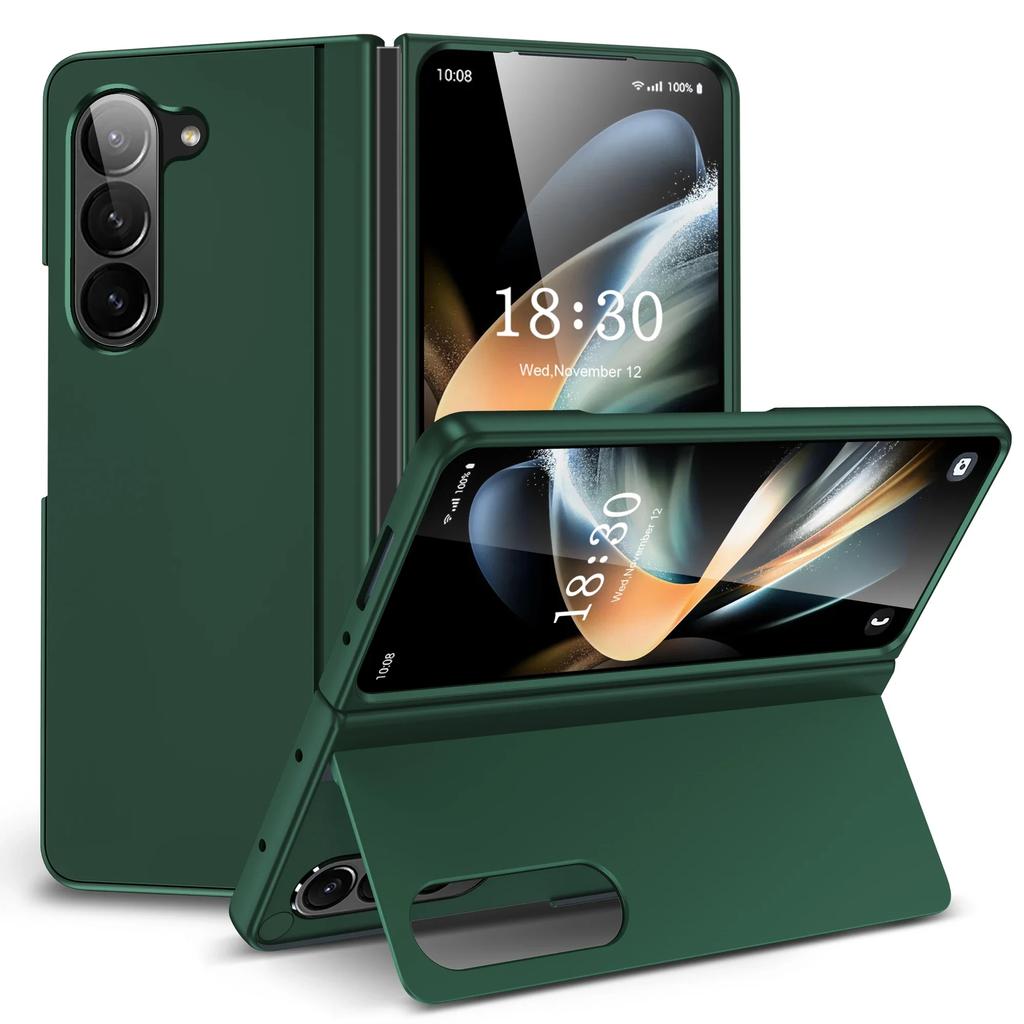 Pure Color Skin Feel Phone Case For Samsung Galaxy Z Fold 7 6 5 4 3 Hard PC Stand Anti-Fall Shockproof Full Protect Cover