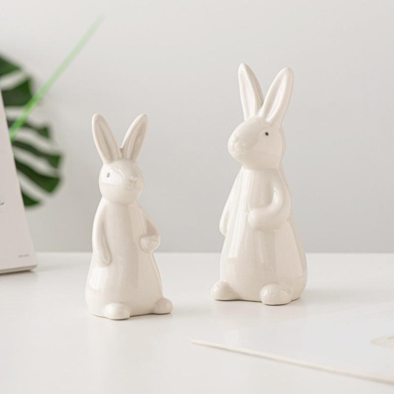 Iepurași din ceramică albă, raft pentru cărți de masă, decorațiuni de Paște, ornament microlandscape iepuraș pentru grădină, meșteșugurile de decor în curte