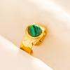 Green Striped Stone Vintage Gold Color Stainless Steel Open Adjustable Rings For Women Men Accessories Finger Jewelry Sun Flower